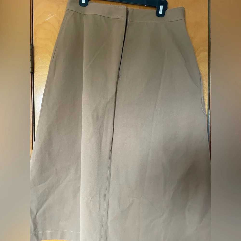 NWT Pearl by Lela Rose Stretch Cotton Button Front Skirt in Camel - Picture 14 of 15